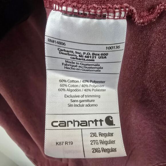 Carhartt Men 2XL Short Sleeve Pocket Shirt Heather Red Original Fit Cotton Blend - Picture 11 of 14